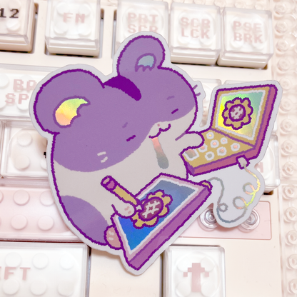 hamster artist holographic sticker