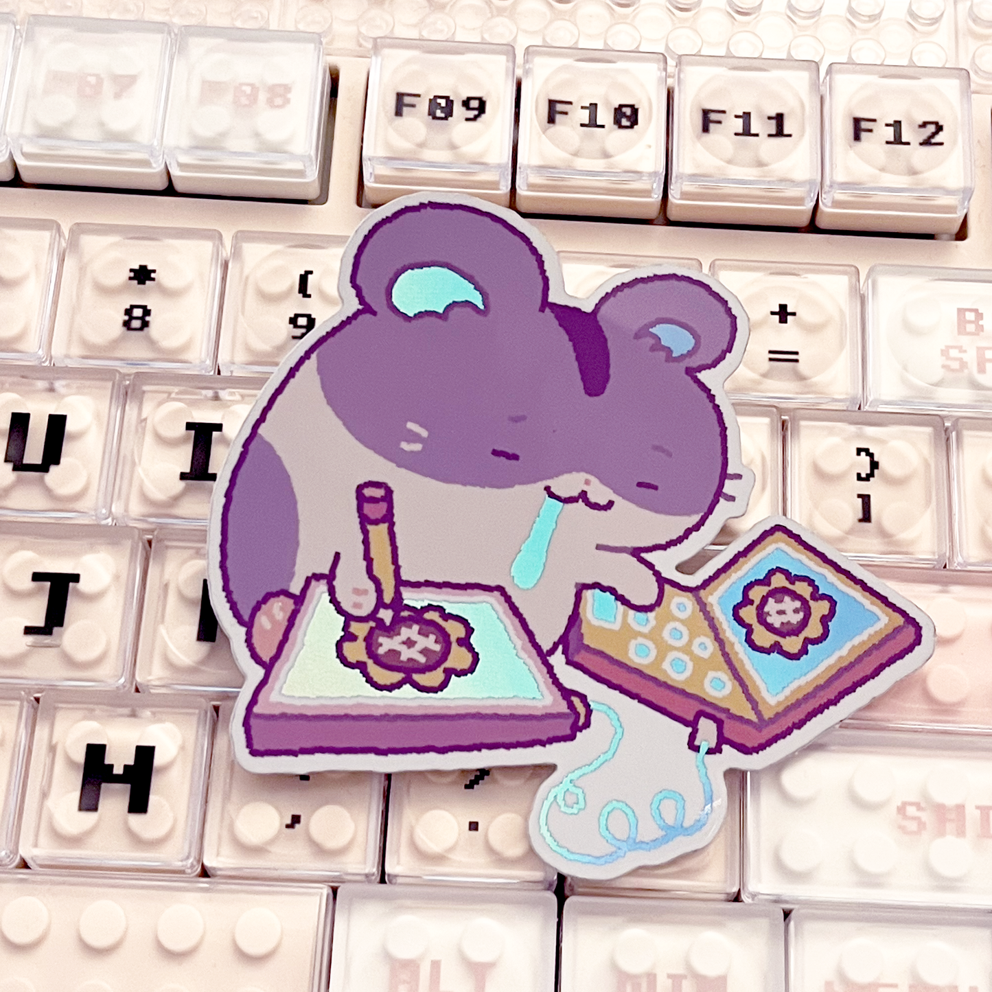 hamster artist holographic sticker